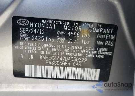 2013 Hyundai Sonata Hybrid z USA, uszkodzony, nr VIN KMHEC4A47DA050329